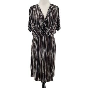 Max Mara Women's Brown Black Printed Faux Wrap Short Sleeve Dress Size 38
